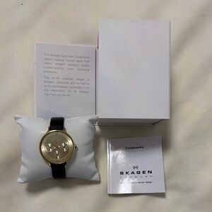 Skagen Gold-Tone Watch with Black Strap